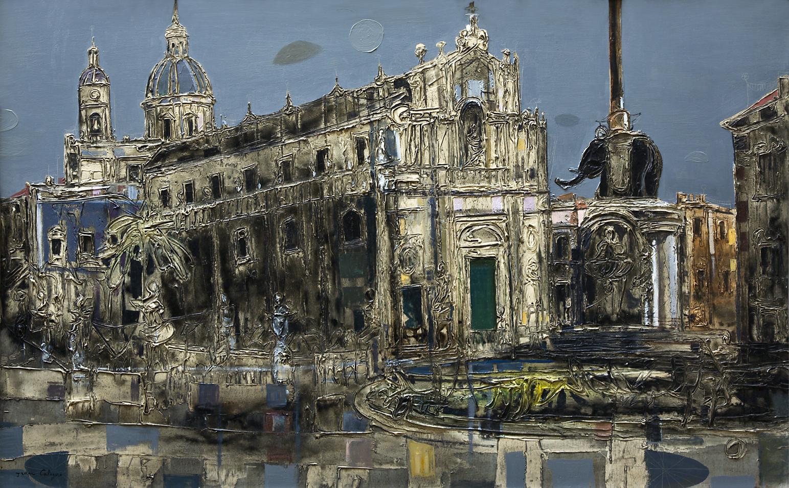 1975 CATANIA IL DUOMO olio cm.80x128